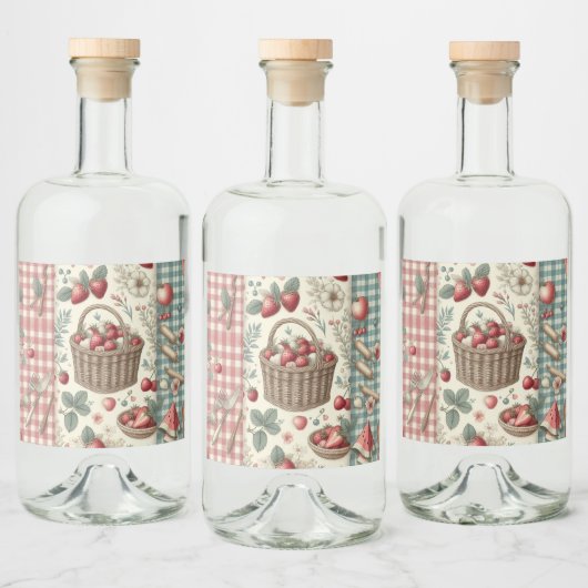 Obstkorb Gingham-Spaß Alkoholflaschenetikett (Flaschen)
