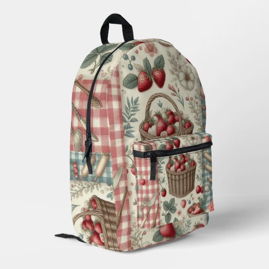 Obstkorb Gingham-Spaß Bedruckter Rucksack (Rückseitige Ecke links)