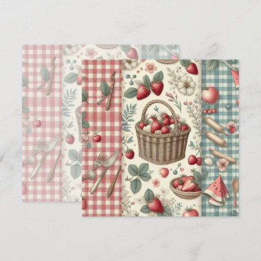 Obstkorb Gingham-Spaß Einladung (Vorne/Hinten)