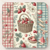 Obstkorb Gingham-Spaß Getränkeuntersetzer (Vorderseite)