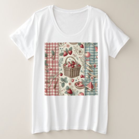 Obstkorb Gingham-Spaß Große Größe T-Shirt (Design vorne)