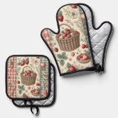 Obstkorb Gingham-Spaß Ofenhandschuh & Topflappen-Set (Vorderseite/Rückseite)