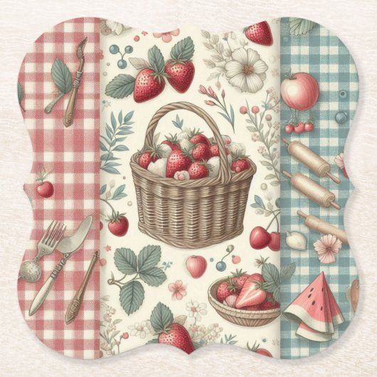 Obstkorb Gingham-Spaß Untersetzer (Vorderseite)