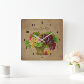 Obstkorb Vintage Kunst Quadratische Wanduhr (Zuhause)