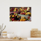 Obstkörbe, gemischte Früchte und Käse Poster (Küche)