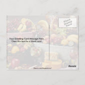 Obstkörbe, gemischte Früchte und Käse Postkarte (Rückseite)