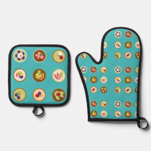 Obstkuchen aquamariner Feinschmecker Konditorgebäc Ofenhandschuh & Topflappen-Set