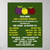 Obstplantagen, Werbung für Lebensmittelhändler Poster (Vorne)