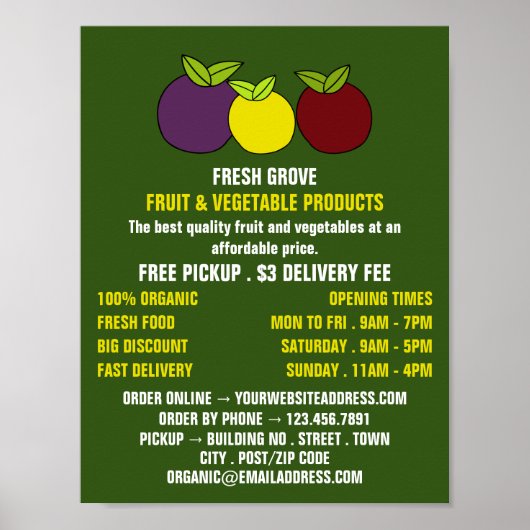 Obstplantagen, Werbung für Lebensmittelhändler Poster (Vorne)