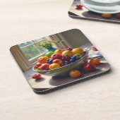 Obstschale auf einem Tafelölgemälde Getränkeuntersetzer (Linke Seite)