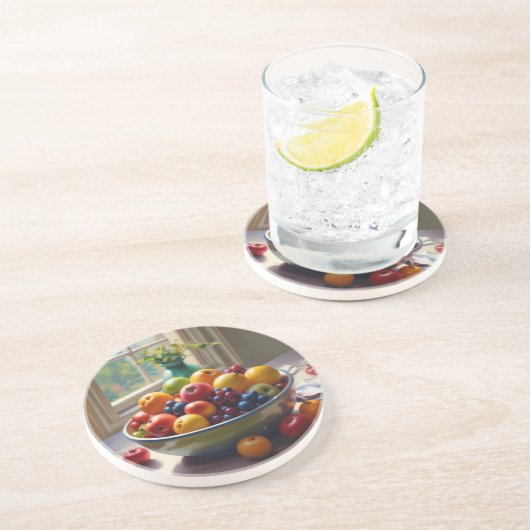 Obstschale auf einem Tafelölgemälde Getränkeuntersetzer (Seite)