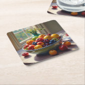 Obstschale auf einem Tafelölgemälde Rechteckiger Pappuntersetzer (angewinkelt)