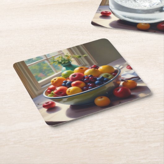 Obstschale auf einem Tafelölgemälde Rechteckiger Pappuntersetzer (angewinkelt)