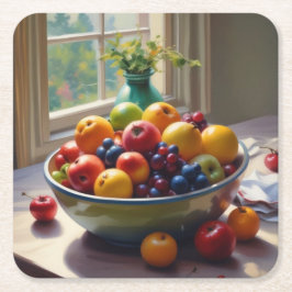 Obstschale auf einem Tafelölgemälde Rechteckiger Pappuntersetzer