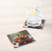 Obstschale auf einem Tafelölgemälde Rechteckiger Pappuntersetzer (Vor Ort)