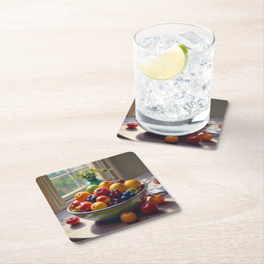 Obstschale auf einem Tafelölgemälde Rechteckiger Pappuntersetzer (Vor Ort)