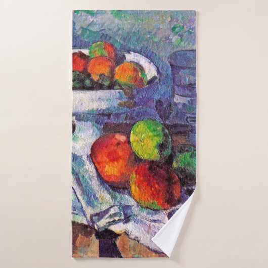 Obstschale, Glas und Äpfel, Cezanne Badehandtuch (Badehandtuch)