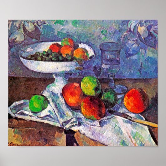 Obstschale, Glas und Äpfel, Cezanne Poster (Vorne)
