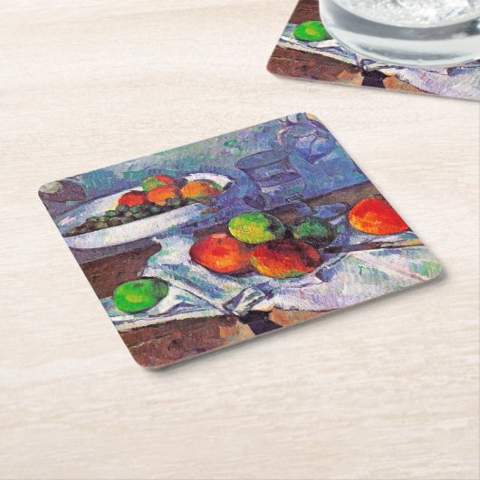 Obstschale, Glas und Äpfel, Cezanne Rechteckiger Pappuntersetzer (angewinkelt)