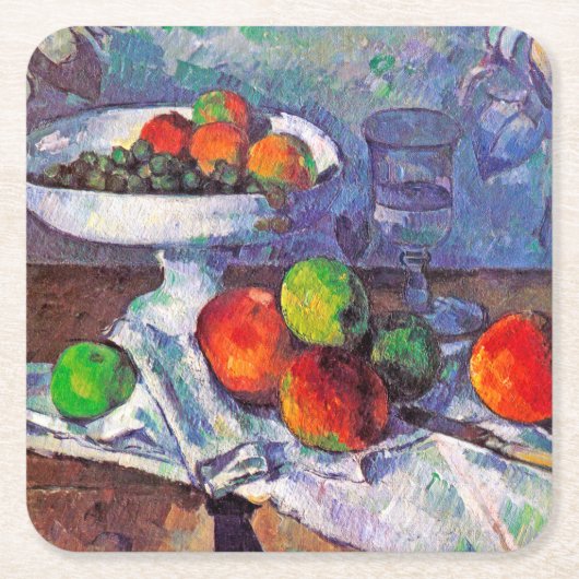 Obstschale, Glas und Äpfel, Cezanne Rechteckiger Pappuntersetzer (Vorderseite)