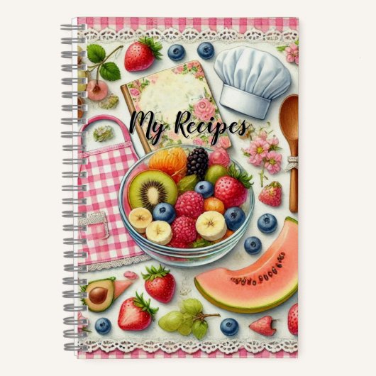 Obstschale umgeben von Küchenelementen Notizblock (Vorderseite)