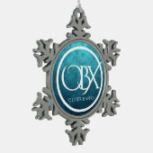 OBX Außenbanks NC Strand auf blauem Wasser Hinterg Schneeflocken Zinn-Ornament (Links)