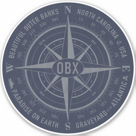OBX Compass Außenbanken Vintag Silver Navy Blue Aufkleber (Vorderseite)