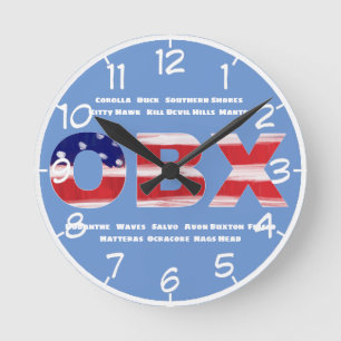 OBX Flag Text und Städte nummeriert Runde Wanduhr