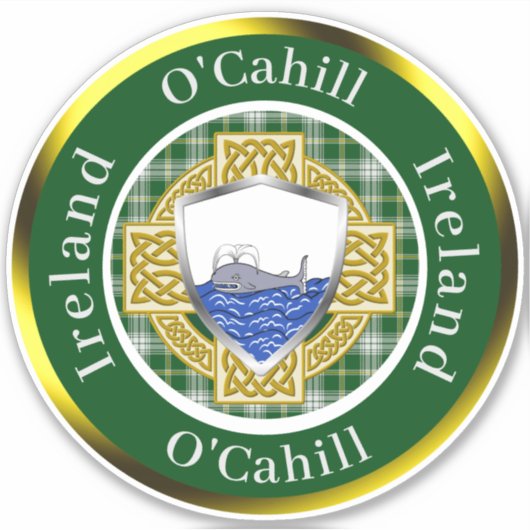 O'Cahill Irish Shield & Celtic Cross Personalisier Aufkleber (Vorderseite)