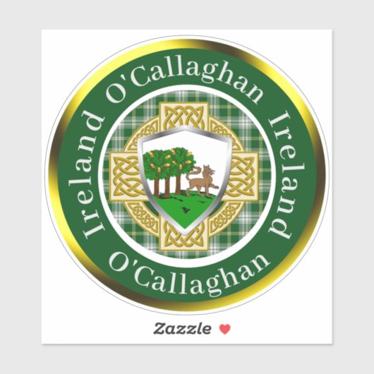 O'Callaghan Irish Shield/Celtic Cross Personalisie Aufkleber (Blatt)