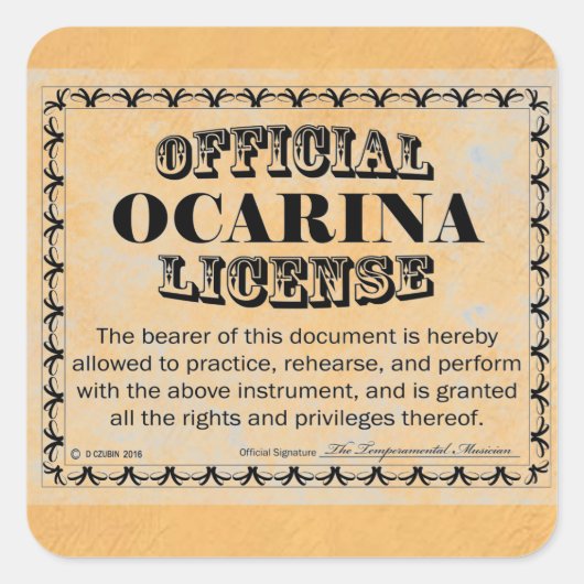 Ocarina License Square Aufkleber (Vorderseite)
