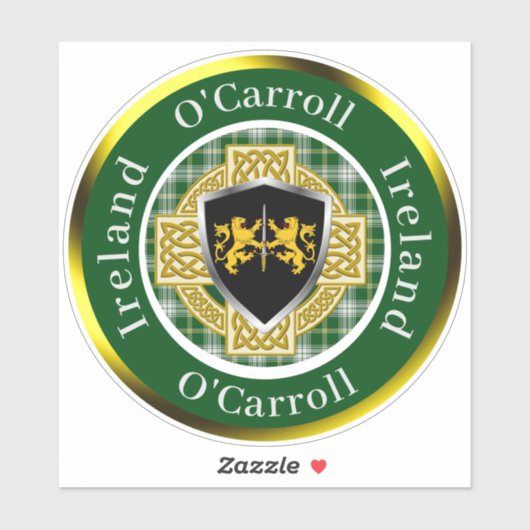O'Carroll Irish Shield/Celtic Cross Personalisiert Aufkleber (Blatt)