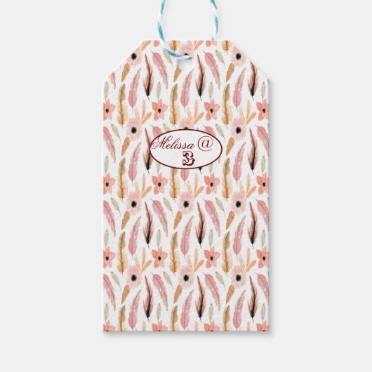 Occaise Girly Pink Blumenmuster Wasserfarbe Geschenkanhänger (Vorderseite)