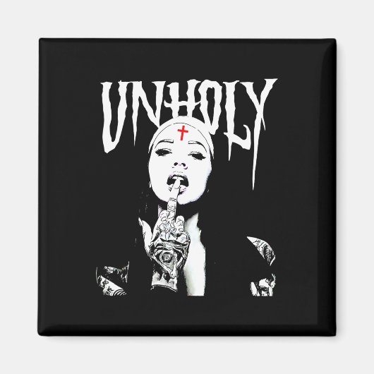 Occult Gothic Dark Satanic Nun Tattoos Unholy Nun Magnet (Vorne)