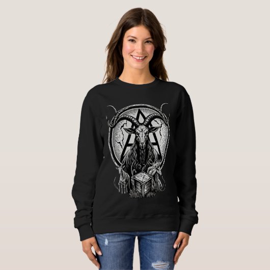 Occult Gothic Demon Head  Baphomet With Horns Sweatshirt (Vorne ganz)