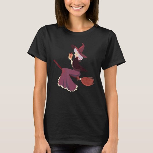 Occult Magic Witch Flying Broom T-Shirt (Vorderseite)