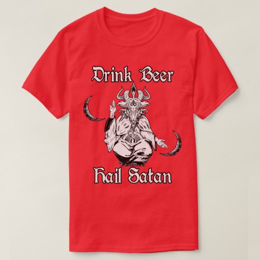 Occult Satanic Goth Horror Baphomet Drink Beer Hai T-Shirt (Design vorne)