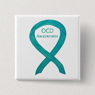 OCD Awareness Ribbon Aquamarine Kunst Buttone Button