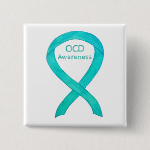 OCD Awareness Ribbon Aquamarine Kunst Buttone Button