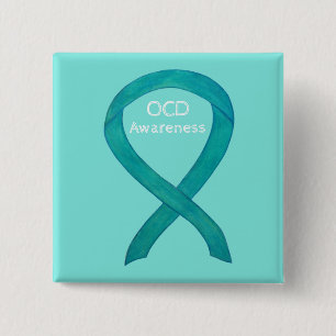 OCD Awareness Ribbon Aquamarine Kunst Buttone Button