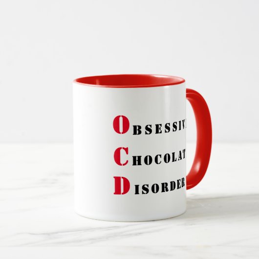 OCD - Rote und schwarze obsessive Schokoladenerkra Tasse (VorderseiteRechts)