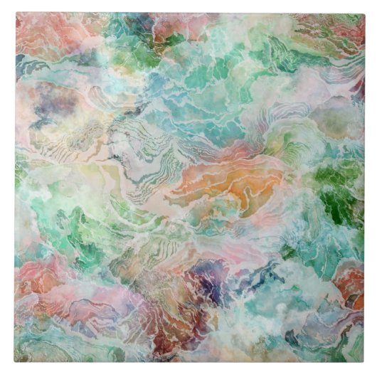 Ocean Abstract Watercolor Grunge Pattern Fliese (Vorderseite)