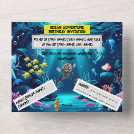 Ocean Adventure Birthday - Flat Card All In One Einladung