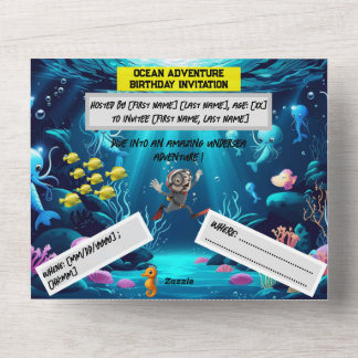 Ocean Adventure Birthday - Flat Card All In One Einladung