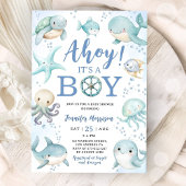 Ocean Ahoy It's A Boy Blue Sea Baby Shower Einladung