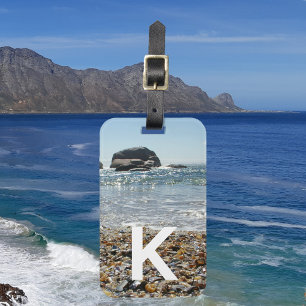 Ocean and Beach White Modern Monogram Foto Gepäckanhänger