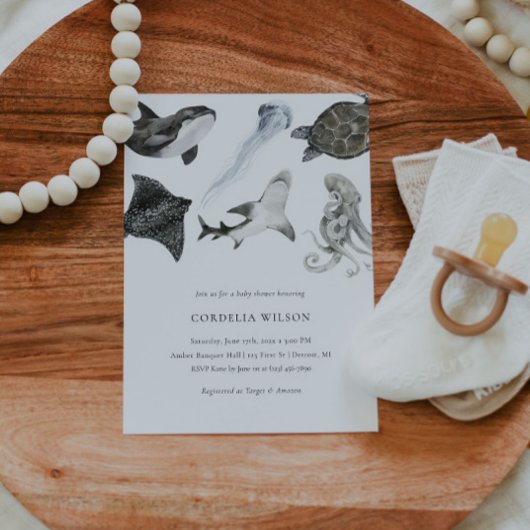 Ocean Animal Baby Shower Einladung Wasserfarbe