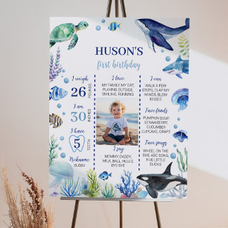 Ocean Animal Boy Kind Geburtstag Milestone Zeichen Poster