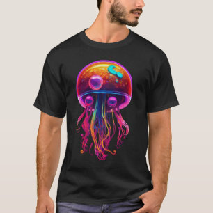 Ocean animal Jellyfish Schwarze Farbe Cotton halsl T-Shirt