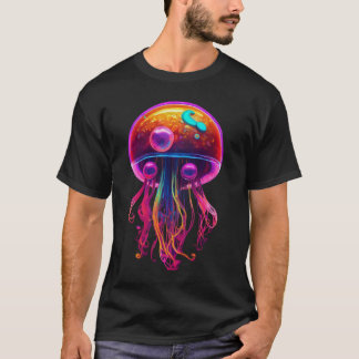 Ocean animal Jellyfish Schwarze Farbe Cotton halsl T-Shirt